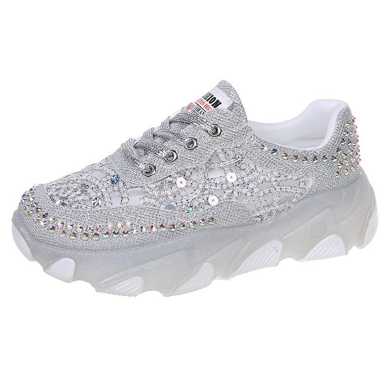 Giày Sneaker Cột Dây Đính Đá Kim Sa Thoáng Khí