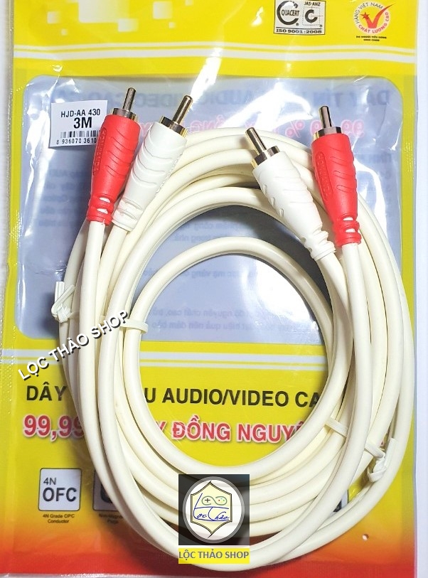 [HCM]Cáp loa AV 4 đầu bông sen dài 3M cao cấp (Dây AV 4 đầu dài 3M, Dây loa 2 AV ra 2 AV)