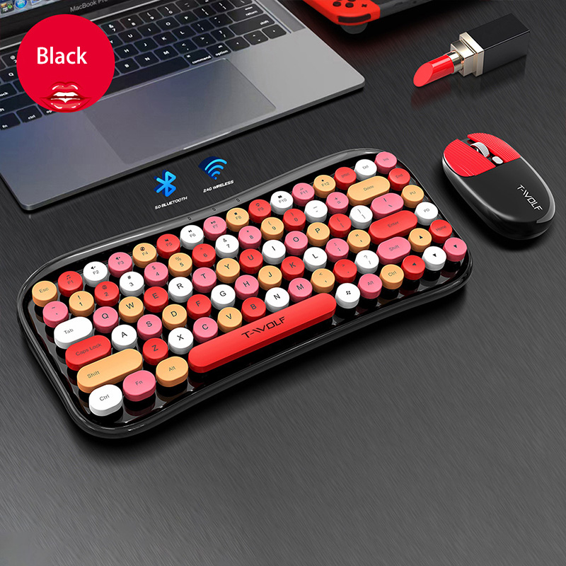 XIAOMIMIJIA TF660 Keyboard and Mouse Set Wireless Keyboard Color Lipstick Girls Punk Bluetooth Keyboard and Mouse