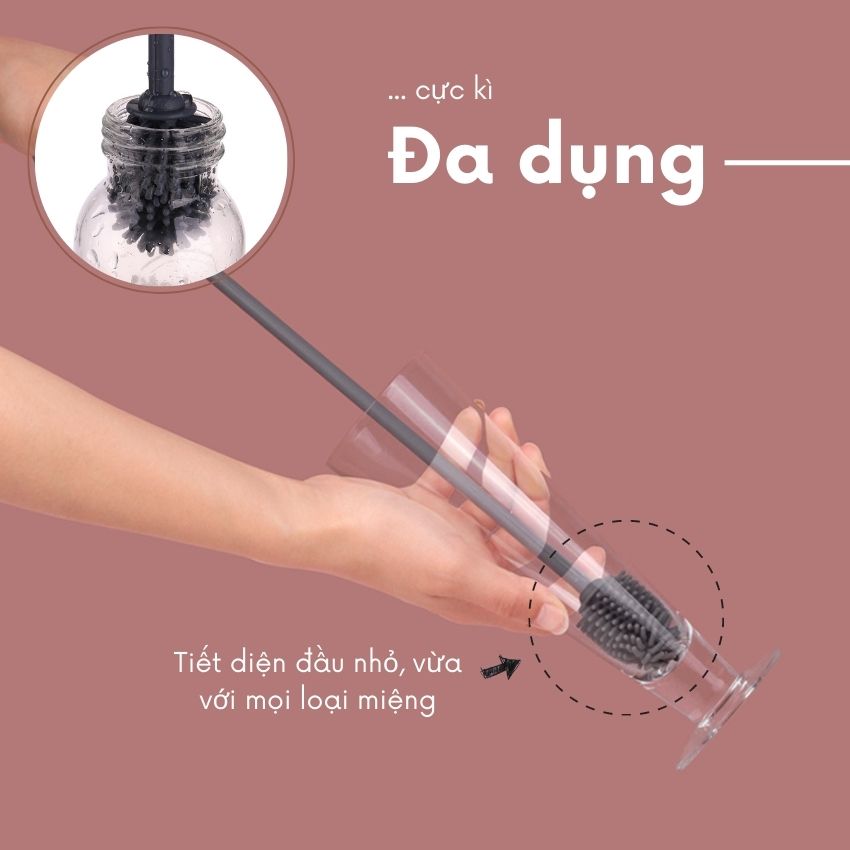 Cây cọ rửa bình sữa silicon FEEKA, dụng cụ cọ rửa ly - cốc - chén cao cấp 33cm