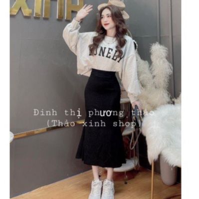 Set croptop Lonely - chân váy đuôi cá len tăm cao cấp (freeship)