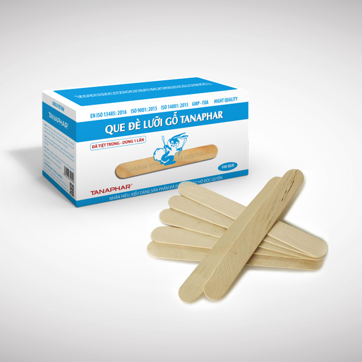 Que đè lưỡi gỗ tiệt trùng Tanaphar - Hộp 100 que