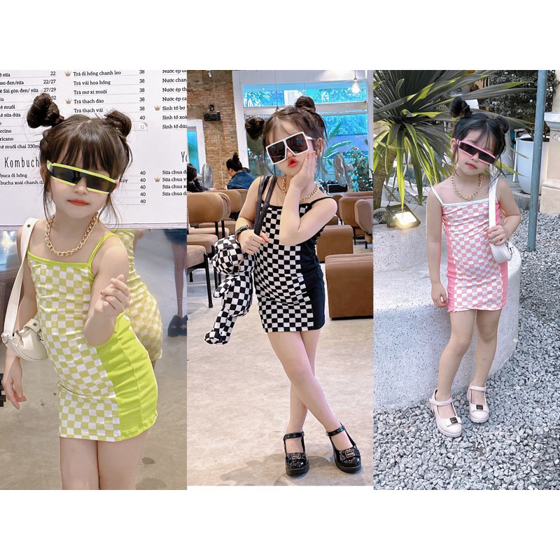 Váy đầm dây body caro CS70 cho bé gái