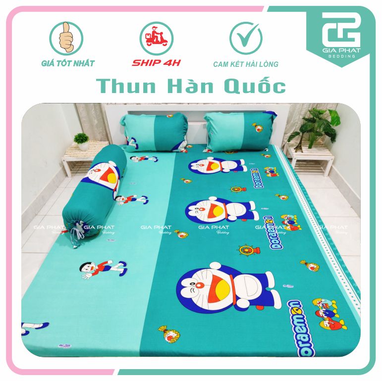 Bộ ga gối thun lạnh Hàn Quốc (4 món) họa tiết ( 1 ga bọc + 2 vỏ gối nằm + 1 vỏ gối ôm )