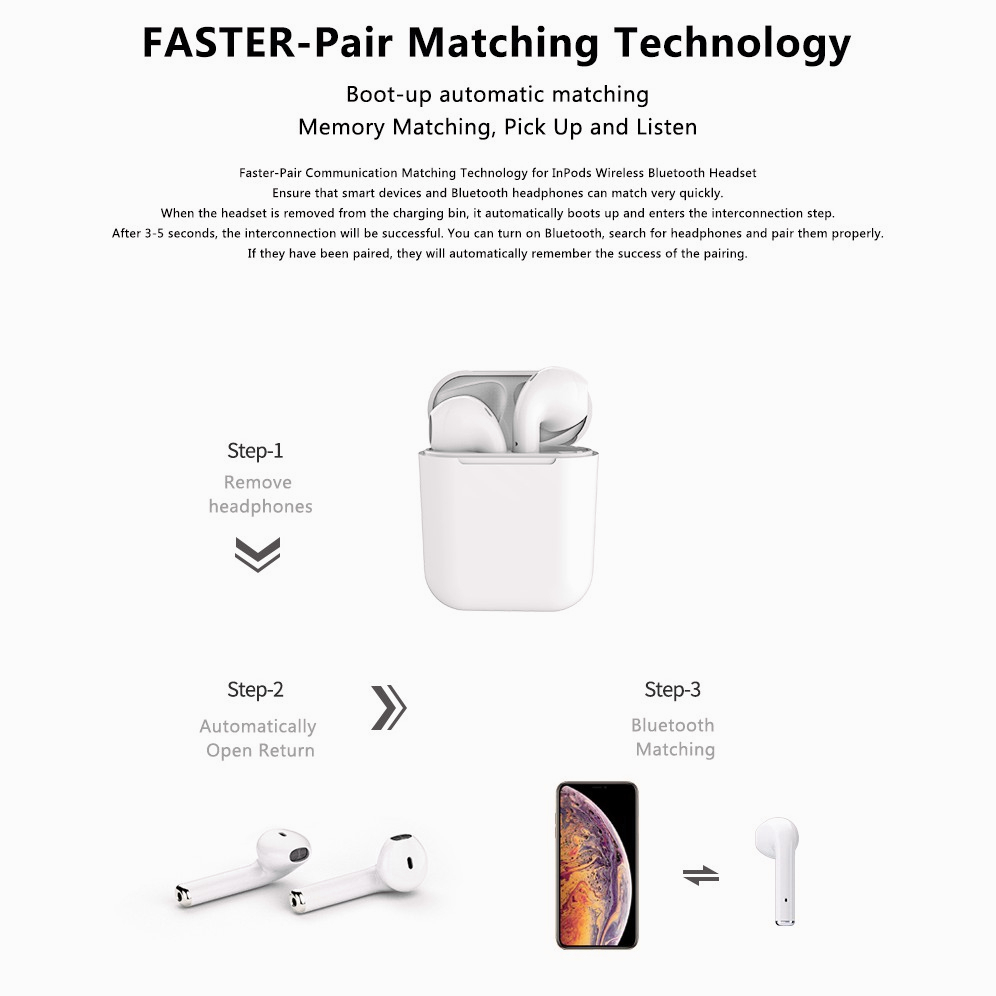 Tai nghe bluetooth nhét tai không dây TWS inpods i12 kèm vỏ bảo vệ Áp dụng cho ios và