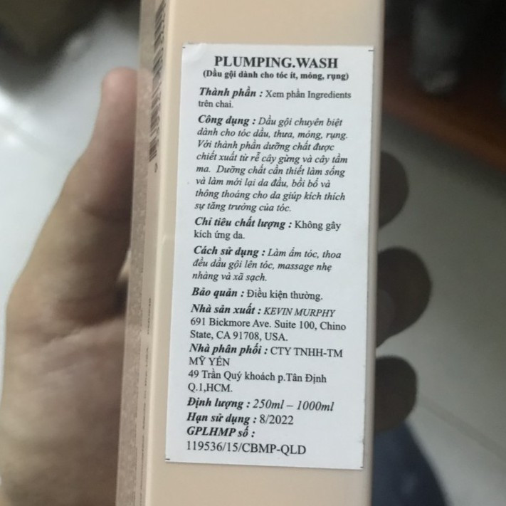 Dầu gội cho tóc ít, mỏng, rụng Kevin Murphy Plumping Rinse 250ml