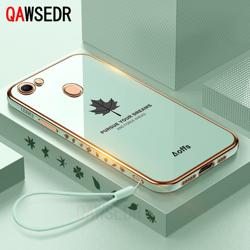 QAWSEDR Ốp Cho OPPO A73 A79 F5 Ốp Điện Thoại Mềm Bảo Vệ Máy Ảnh Chính Xác Mạ Điện Hình Lá Phong Trẻ Trung Cho Nữ Ốp TPU Có Dây Đeo Miễn Phí