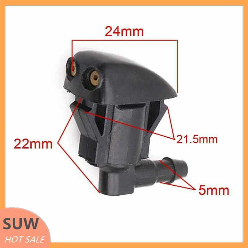 🛵SUW 2pcs Universal Black Auto Car Front Windshield Washer Wiper Spray Nozzle Set