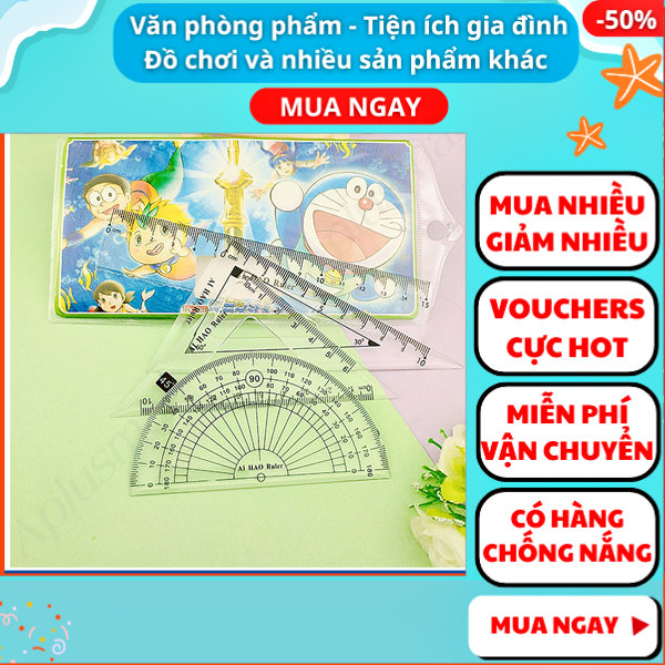 Bộ thước kẻ cứng 4 món tiện lợi cho học sinh và sinh viên , Thước kẻ , Thước đo , Thước đo đa năng ,Thước đo góc ,Thước đo độ ,thước kẻ ,thước ê ke ,Thước học sinh , đồ dùng học tập, Aplusmart