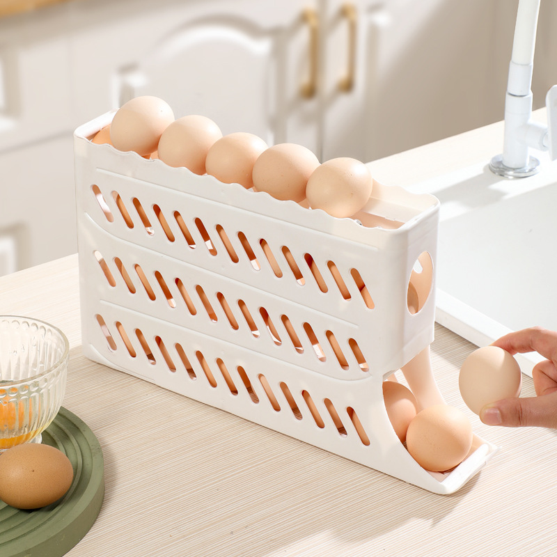 Houseeker Refrigerator Egg Storage Box Automatic Scrolling Egg Holder Rack Kitchen Dedicated Roll Off Egg Organizer Shelf