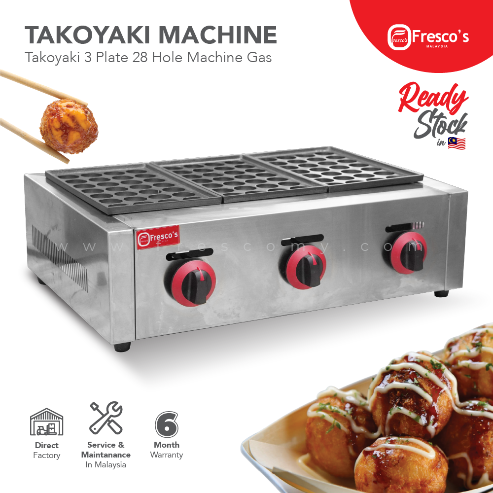 Fresco Takoyaki 3 Plate Machine Gas Dapur Takoyaki Takoyaki Maker