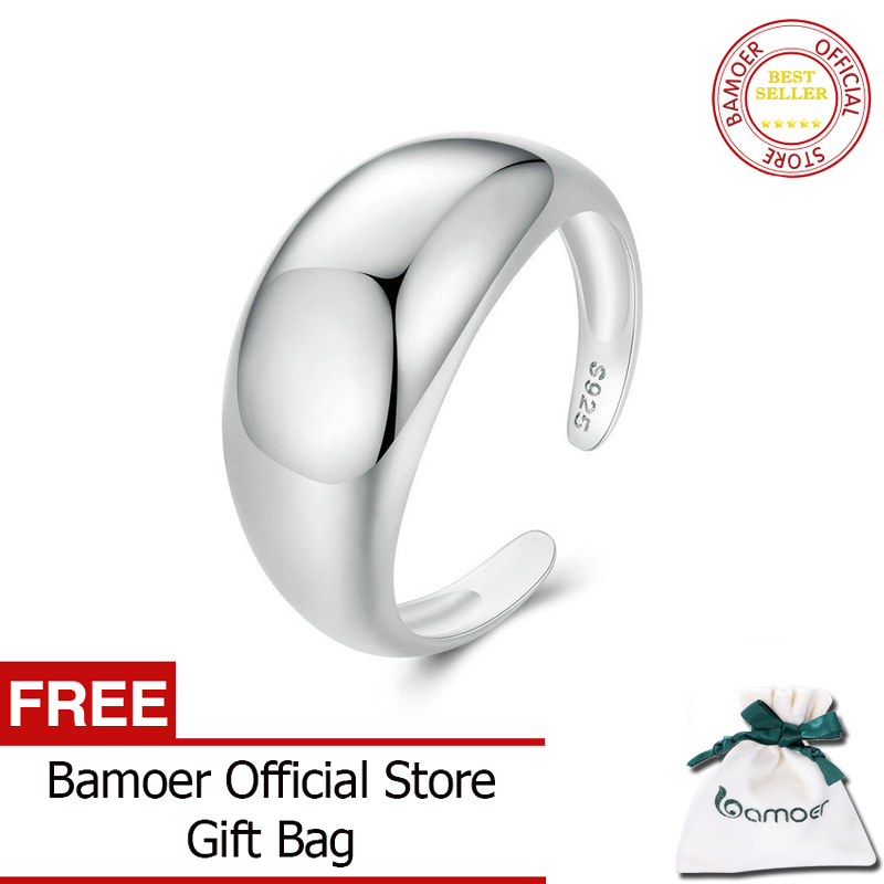 BAMOER 925 Sterling Silver Chunky Rings for Women Adjustable Bold Thick Statement Rings for Women Minimalist Rings SCR983