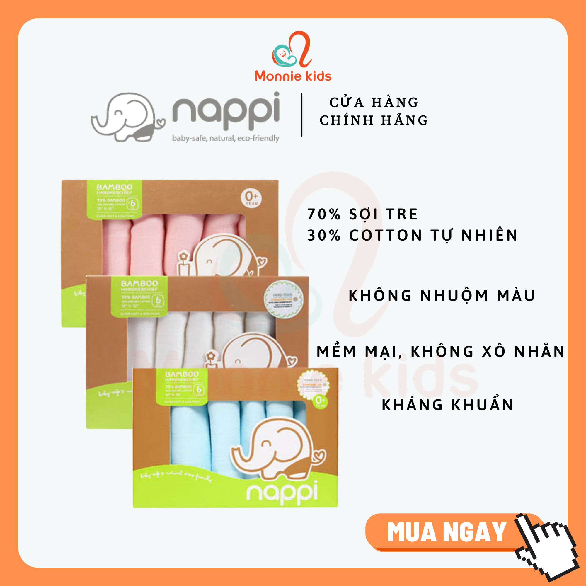 [ NAPPI ] [ HÀNG CHÍNH HÃNG ] Khăn sữa sợi tre Nappi (6 chiếc/hộp)