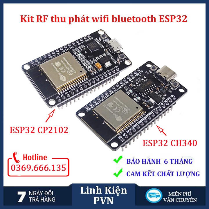 Kit thu phát wifi bluetooth ESP32 chip CP2102/CH340 - 30 Chân bảo hành 6 tháng  (kit thu phát IoT)