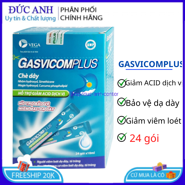 GASVICOMPLUS- hộp 24 gói x 10ml, hỗ trợ giảm đau dạ dày, tá tràng