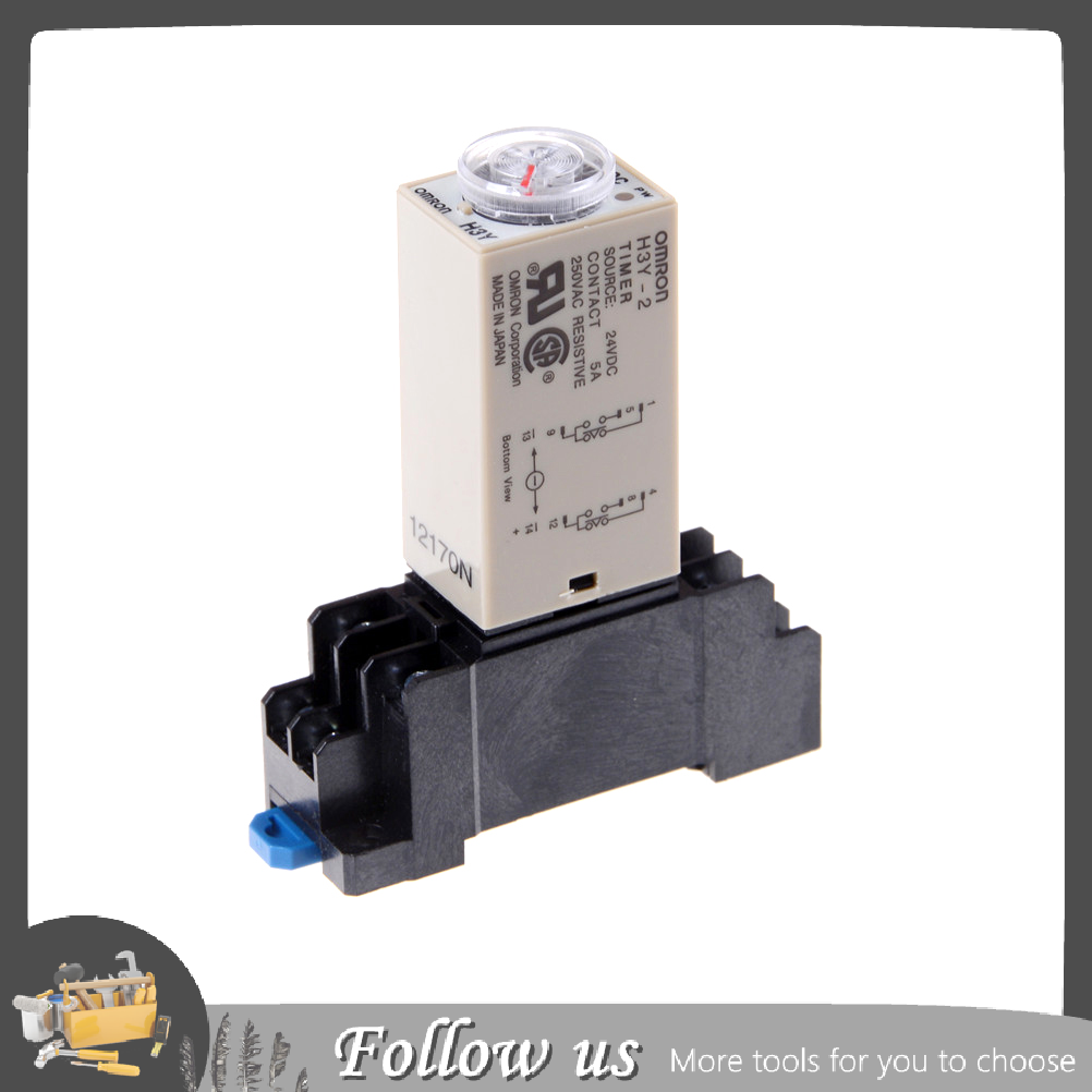 Buytra dc 24v h3y-2 power on time relay delay timer 0-60 second dpdt base socket
