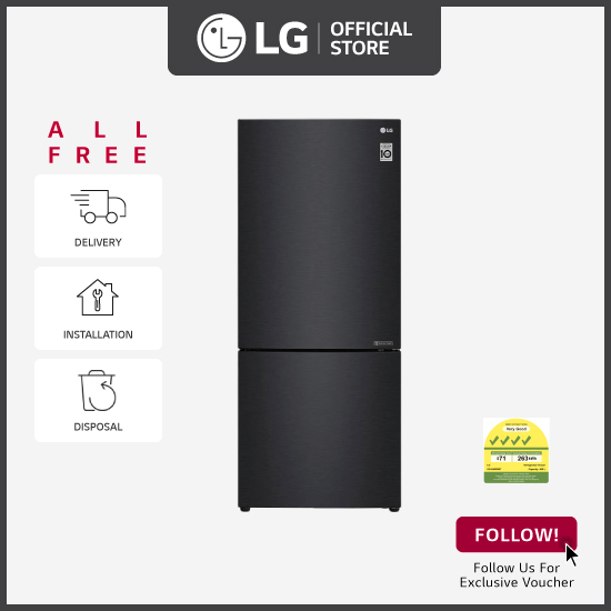 [Bulky] LG GBB4059MT 2 Doors Inverter Bottom Freezer Refrigerator, 408L, Matt Black + Free