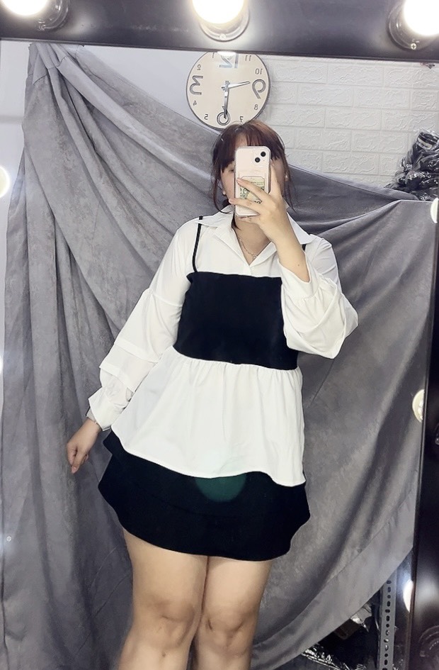(Freeship) Áo sơmi phối babydoll nữ chất lụa phối cotton BIGSIZE.