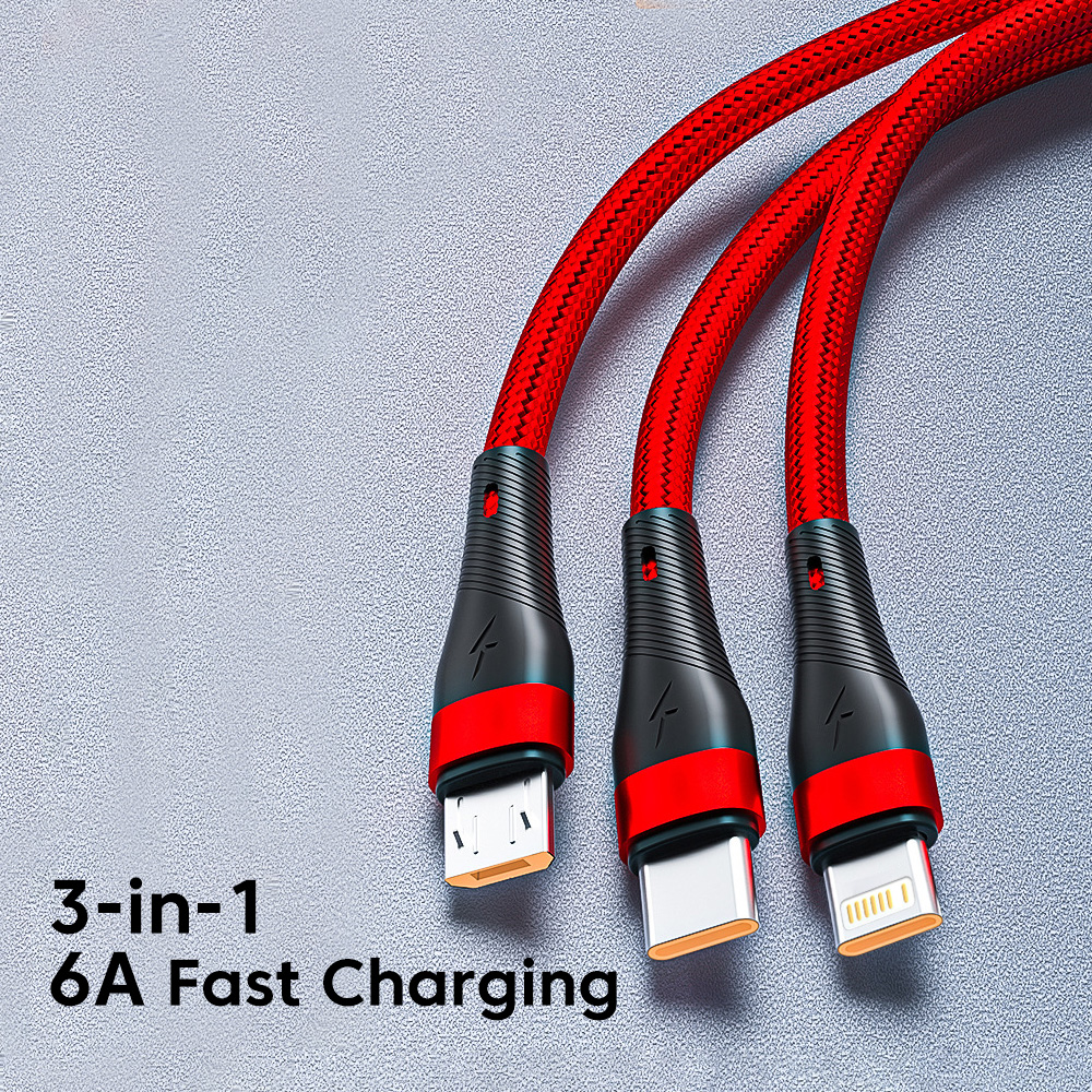 Elough 100W 3 in 1 USB Fast Charging Cable For Iphone Haiwei 6A Type C Charging Data Cable Multi Port Micro USB Charging Wire