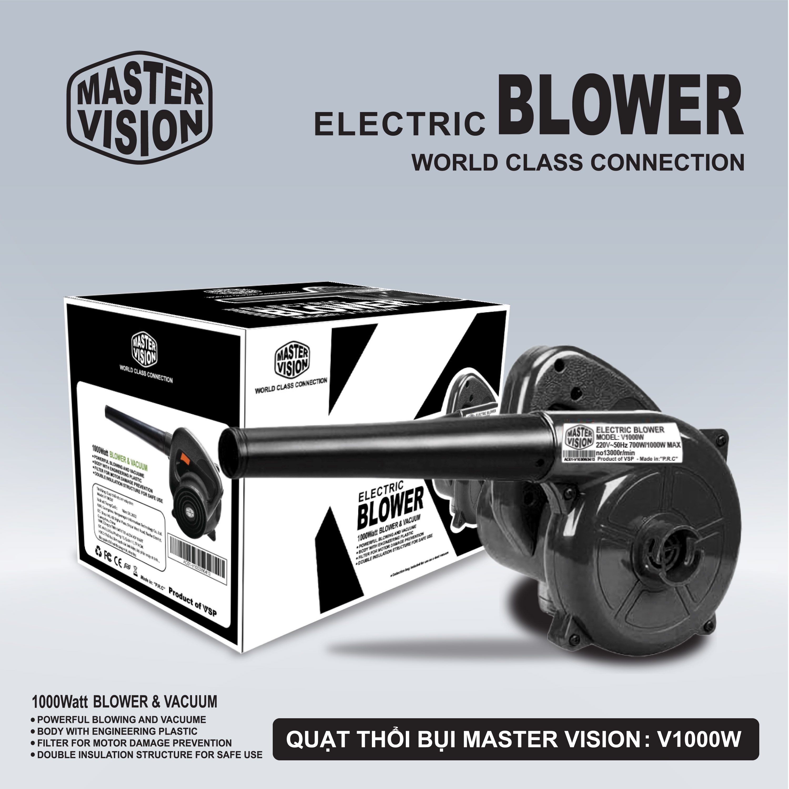 Quạt Thổi Bụi Master Vision V1000W (New 2022) (Quạt chuyên hút và thổi bụi Phòng Net)