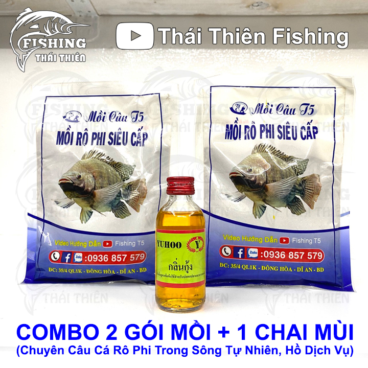 Combo 2 gói mồi câu cá rô phi siêu cấp, 1 chai tinh mùi câu cá rô phi