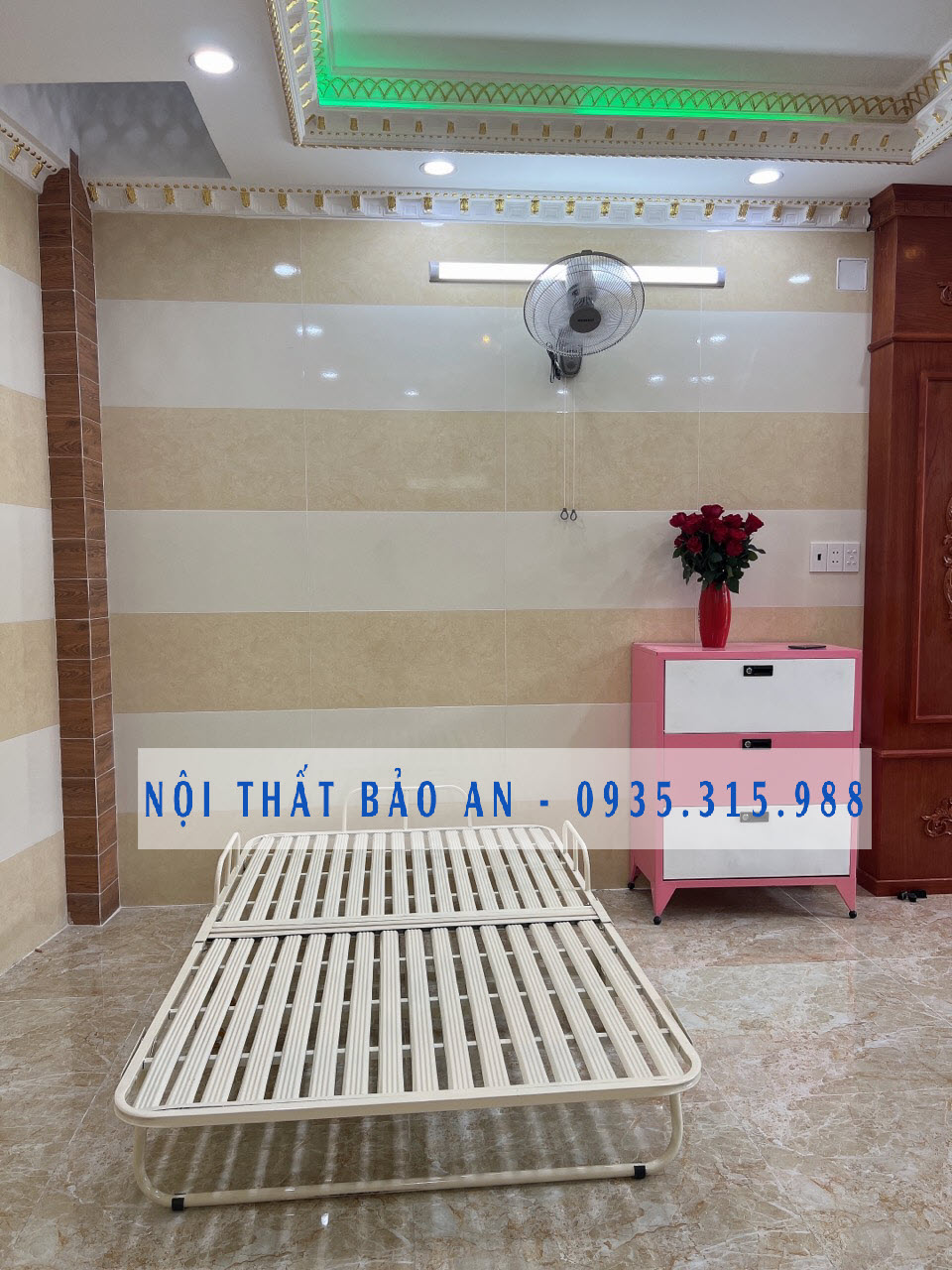 Giường sắt xếp di động kích thước ngang 1m x dài 1m9 bảo an 02