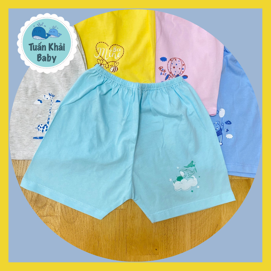 Túi 5 Quần sơ sinh Ngắn Màu Thái Hà Thịnh | Size 1-5 cho bé sơ sinh -15kg | Chất vải cotton 100% mềm, mịn, thoáng mát, thấm hút mồ hôi
