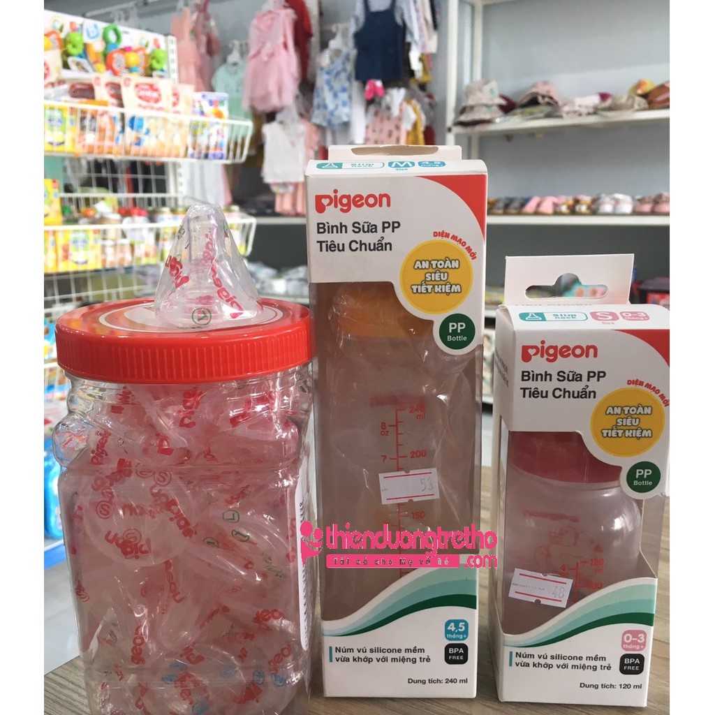 Núm Ty Silicon Bình Sữa Pigeon cổ hẹp đủ size S M L