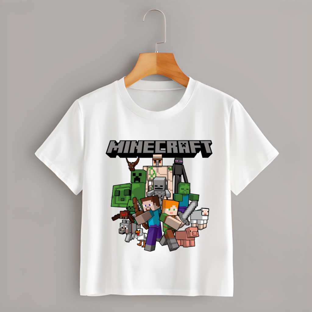 Áo Thun Minecraft V2 màu trắng dành cho bé trai bé gái