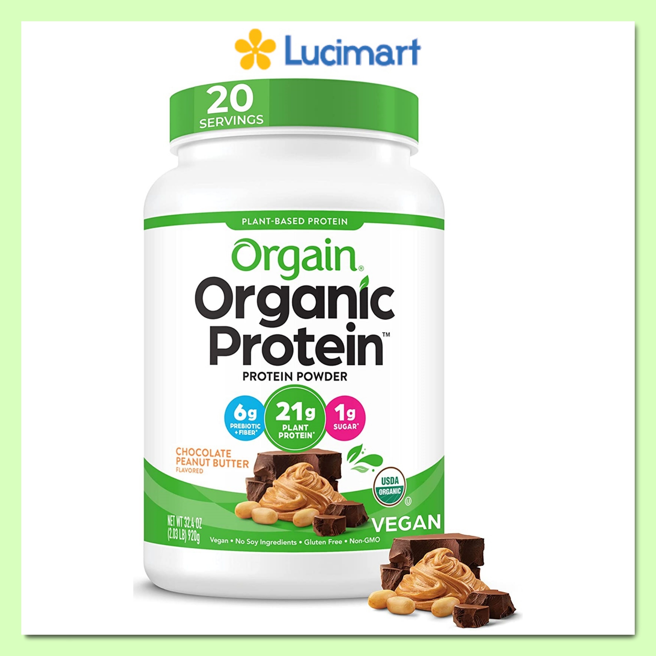 Bột đạm thực vật hữu cơ Orgain Organic Protein Plant Based Protein Powder hương Chocolate Peanut Butter (920g) [Hàng Mỹ] thumbnail