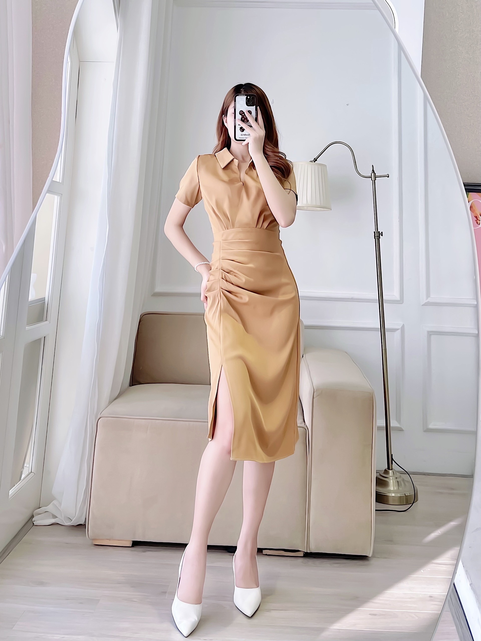 Váy Đầm Công Sở ELYS Chất Trượn Cao Cấp Thiết Kế Xếp Ly Eo Xẻ Gấu LY005