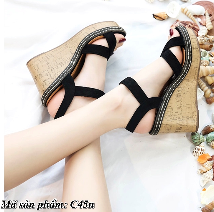 Sandal đế xuồng quai chéo 7cm siêu nhẹ C45