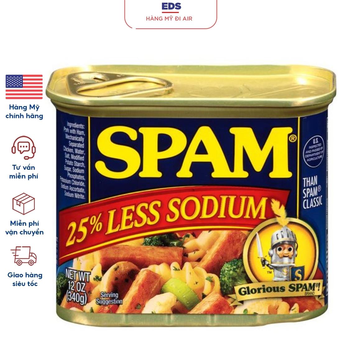 Thịt hộp spam 25% less sodium 340gr date 2025 - eds hàng mỹ