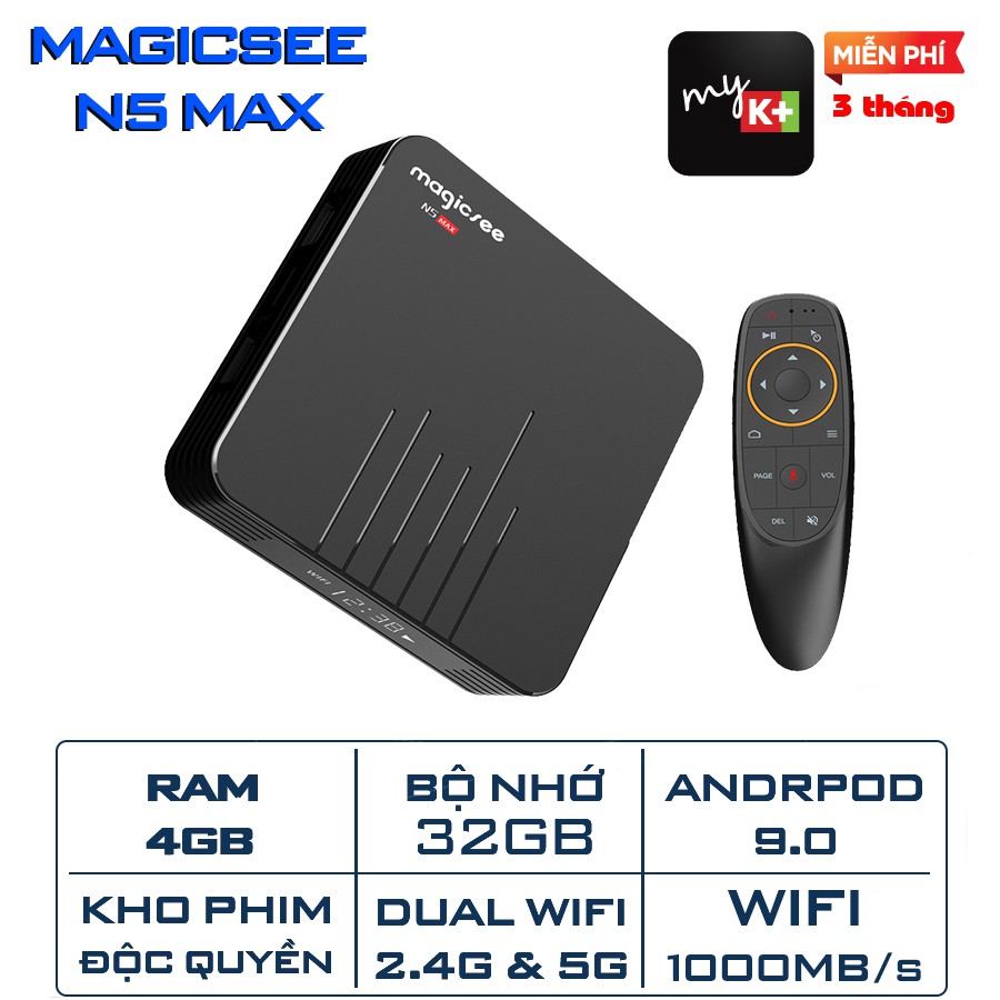 SALE - A138 - Android Tivi Box Magicsee N5 Max - Ram 4GB, Rom 32GB, Android 9.0 - Dual Wifi - New