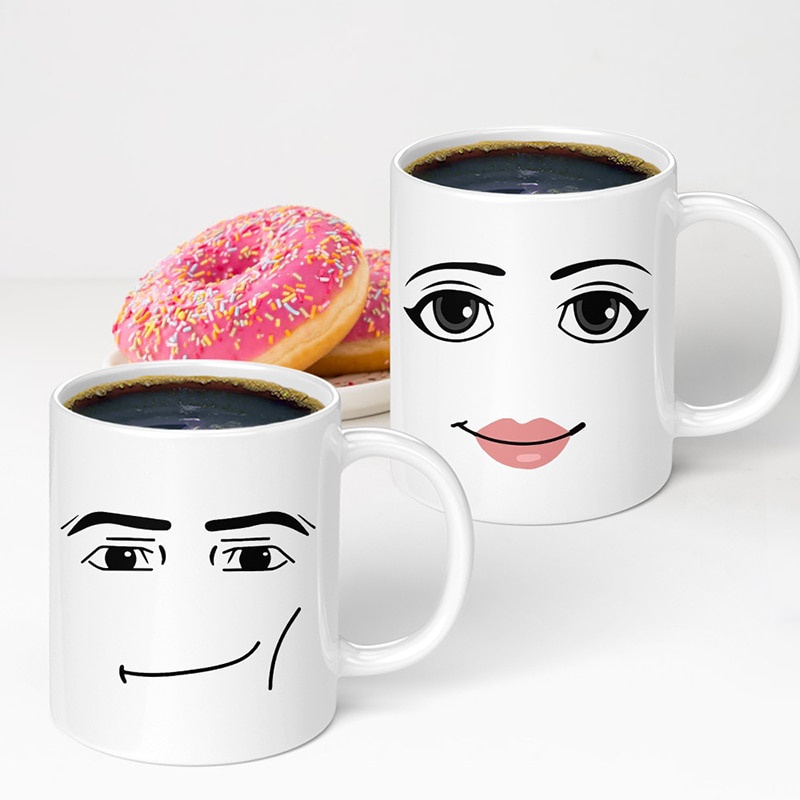 Robloxing Game Inspired Women Face Mug Funny Men Women Faces Coffe Mug  350ML Ceramic Milk Tea Cup Personalized Gift for Friends