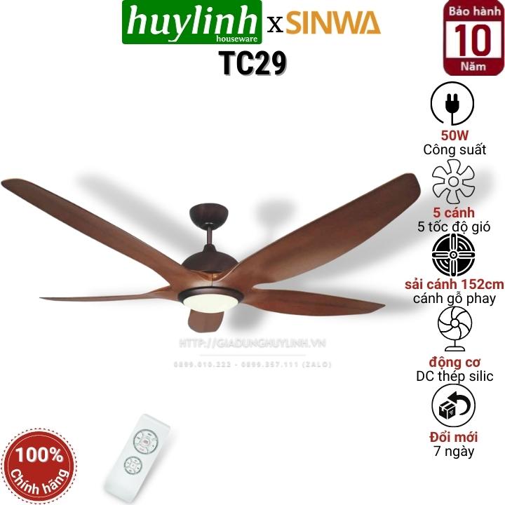 [HCM][Trả góp 0%]Quạt trần đèn LED Sinwa TC29 - 5 cánh