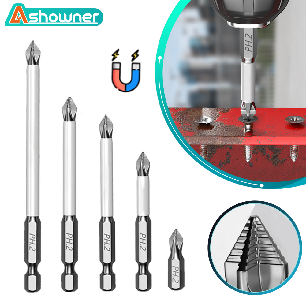 Magnetic Batch Head PH2 Cross Screwdriver Set Impact Drill Bit Screw Alloy Steel Non-slip Cross Screwdriver 25-150mm