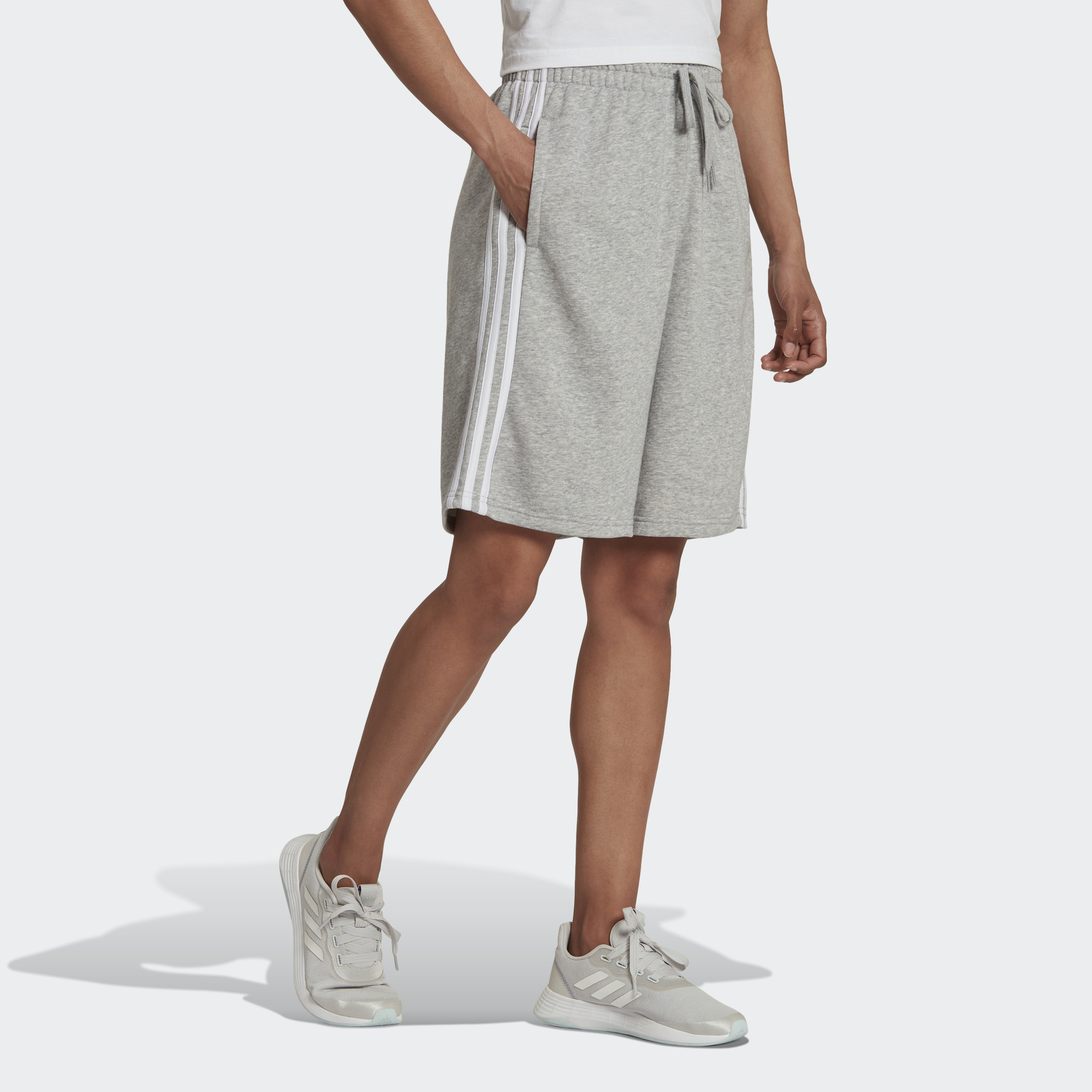 Adidas Phong cách sống Quần Short 3 Sọc Studio Lounge Essentials Nữ Xám HD1813