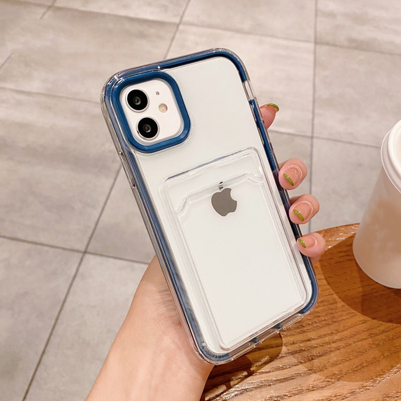 CrashStar 3 In 1 Transparent Shockproof Phone Case With Card Slot For iPhone 15 14 13 12 11 Pro Max Mini XR XS X 8 7 Plus + SE 2020 Clear Hard Phone Casing Phone Cover Shell Hot Sale