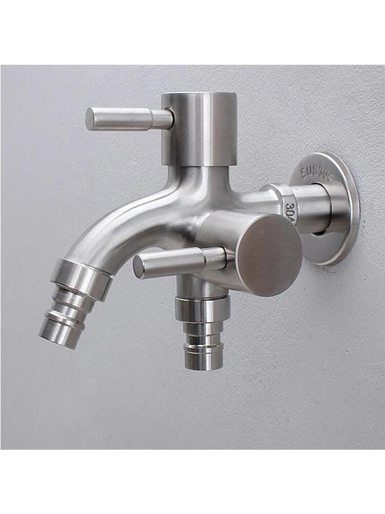Stainless Steel Washing Machine Faucet 1 In 2 Out Multiftional Water Faucets Double Bibcock Garden Bathroom Kitchen Mop Tap
