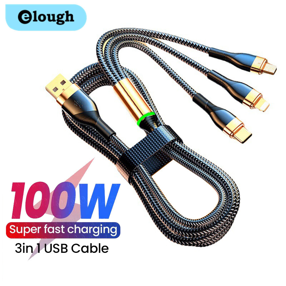 【COD】6A 100W USB Charge Cable 3-in-1 Micro USB Type C Fast Charging Cable Wire