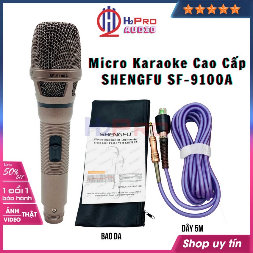 Micro karaoke có dây shengfu, mic dây karaoke chính hãng, hát nhẹ, giảm hú, tiếng sáng, dây dài 5m -h2pro tech