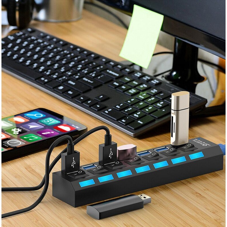 7-Port HUBs High Speed USB 3.0 Multi HUB Splitter Expansion Computer Charging Devices Data Transfer