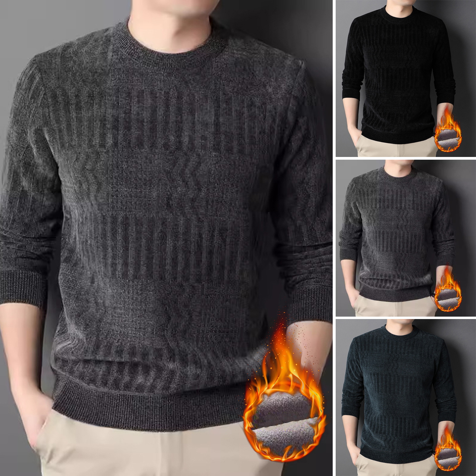 Tina Warmer, gemütlicher Herrenpullover, einfarbiger Herrenpullover, gemütlicher Strickpullover für Herren, warm, elastisch und Übergröße, perfekt für 21_voghion.com