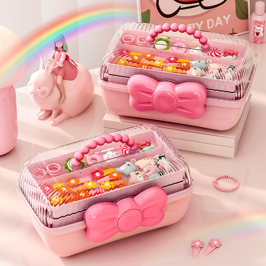 Large Fashion Pink Hair Accessory Jewelry Box for Kids Portable