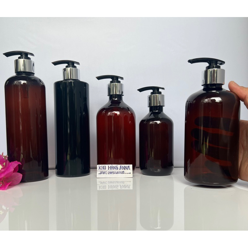 Chai trong suốt 500ml vòi nhấn bạc cao cấp - chai nhựa pet chiết dầu gội mĩ phẩm vòi pumb nhỏ giọt