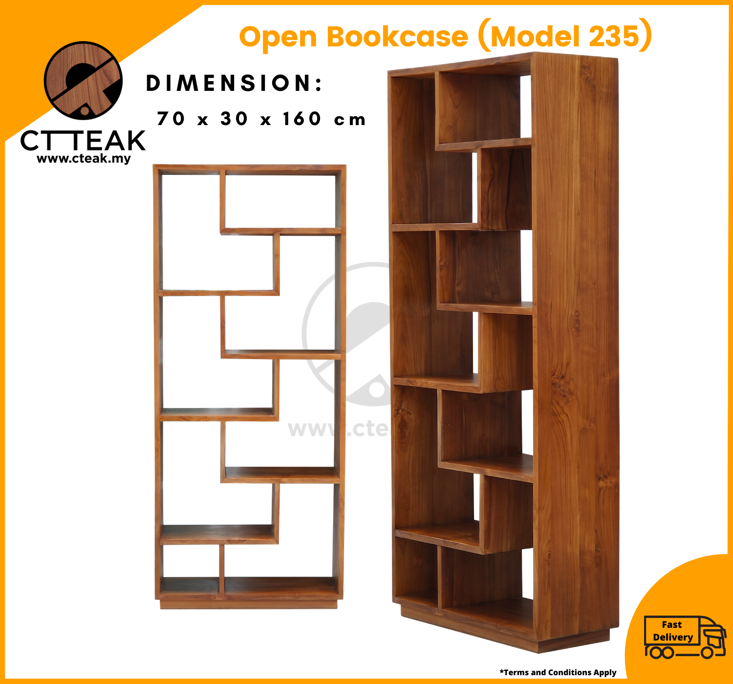 CT Teak Furniture Jati / Teak Wood Open Bookcase (Model 235) Lazada