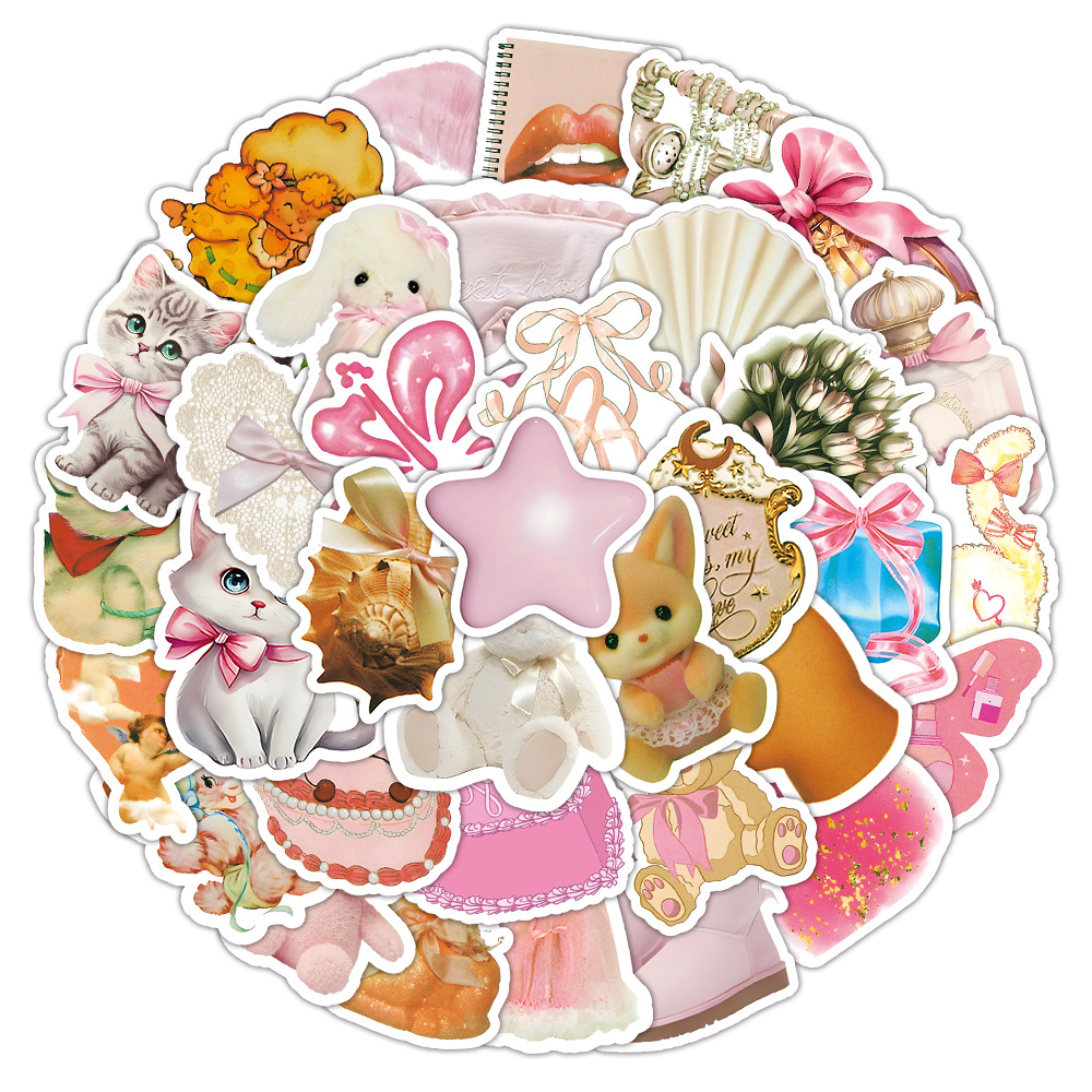 50 Coquette Cute Pink Stickers Decorative Stickers