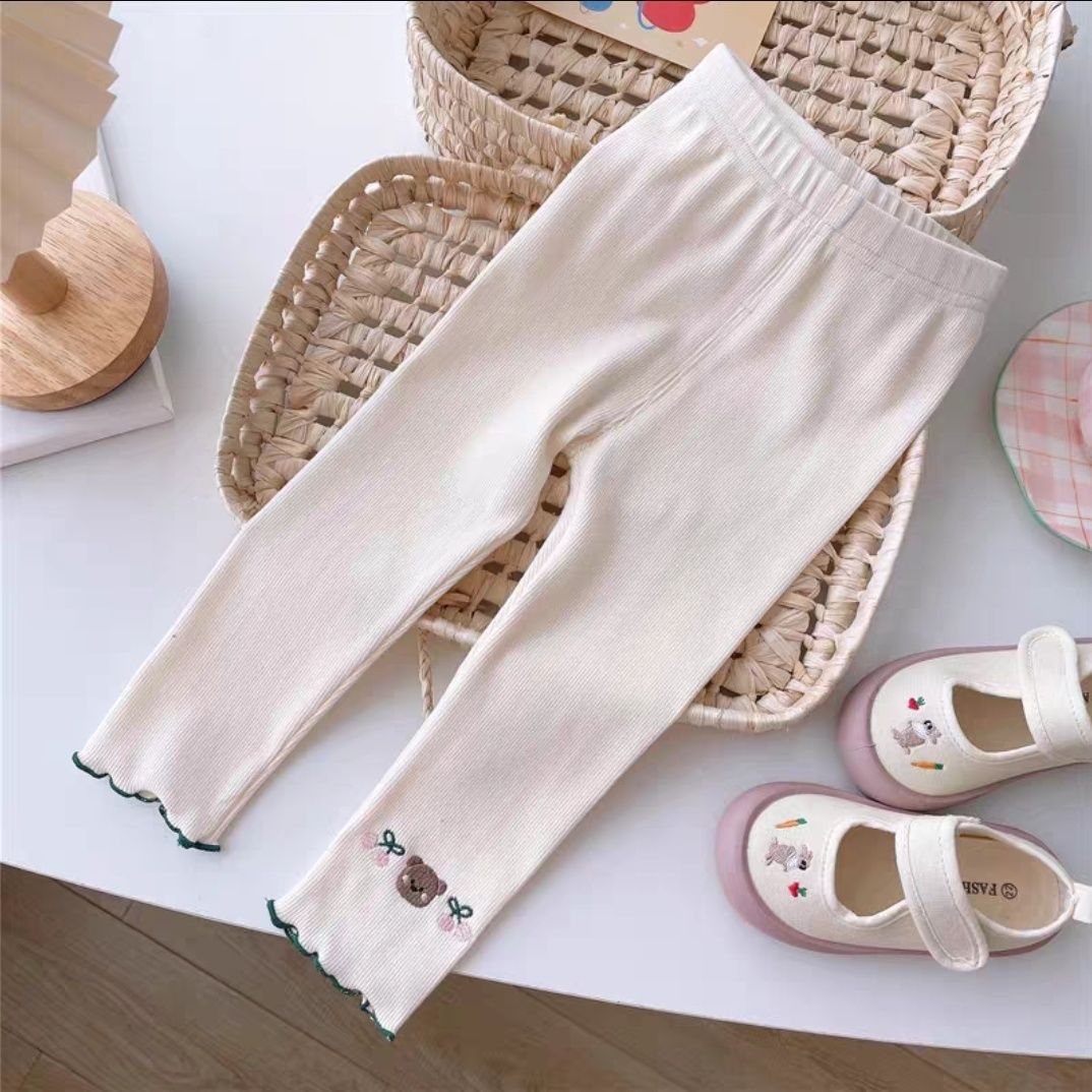 Leggings for Kids Girl Summer Bear Cherry Embroidered Leggings