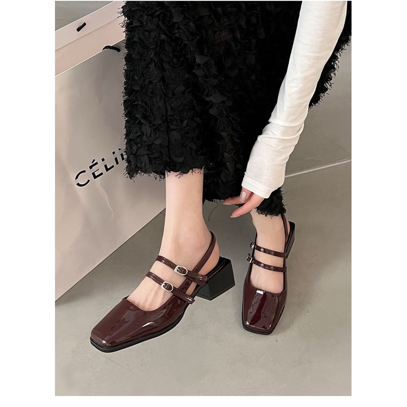 Giày Sandal nữ kiểu dáng Slingback mũi vuông kiểu dáng cổ điển phong cách hàn quốc
